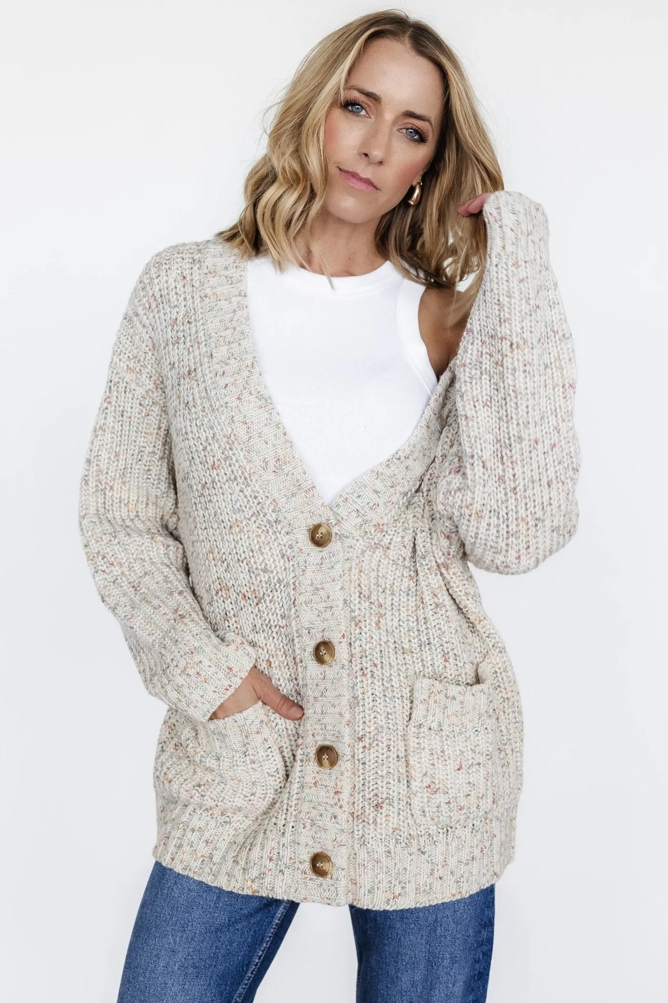 Phillis Chunky Knit Cardigan | Oatmeal Multi sold by Baltic Born product image thumbnail 4