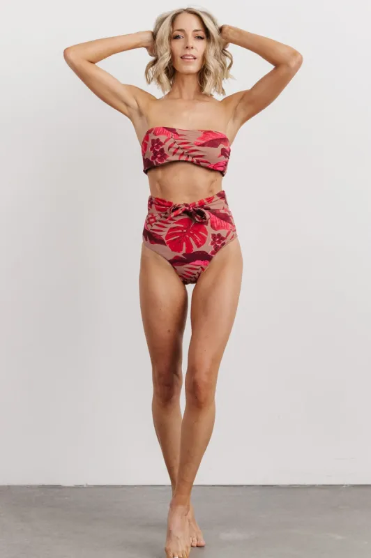 Milos High Waist Bikini Bottom | Red Print sold by Baltic Born