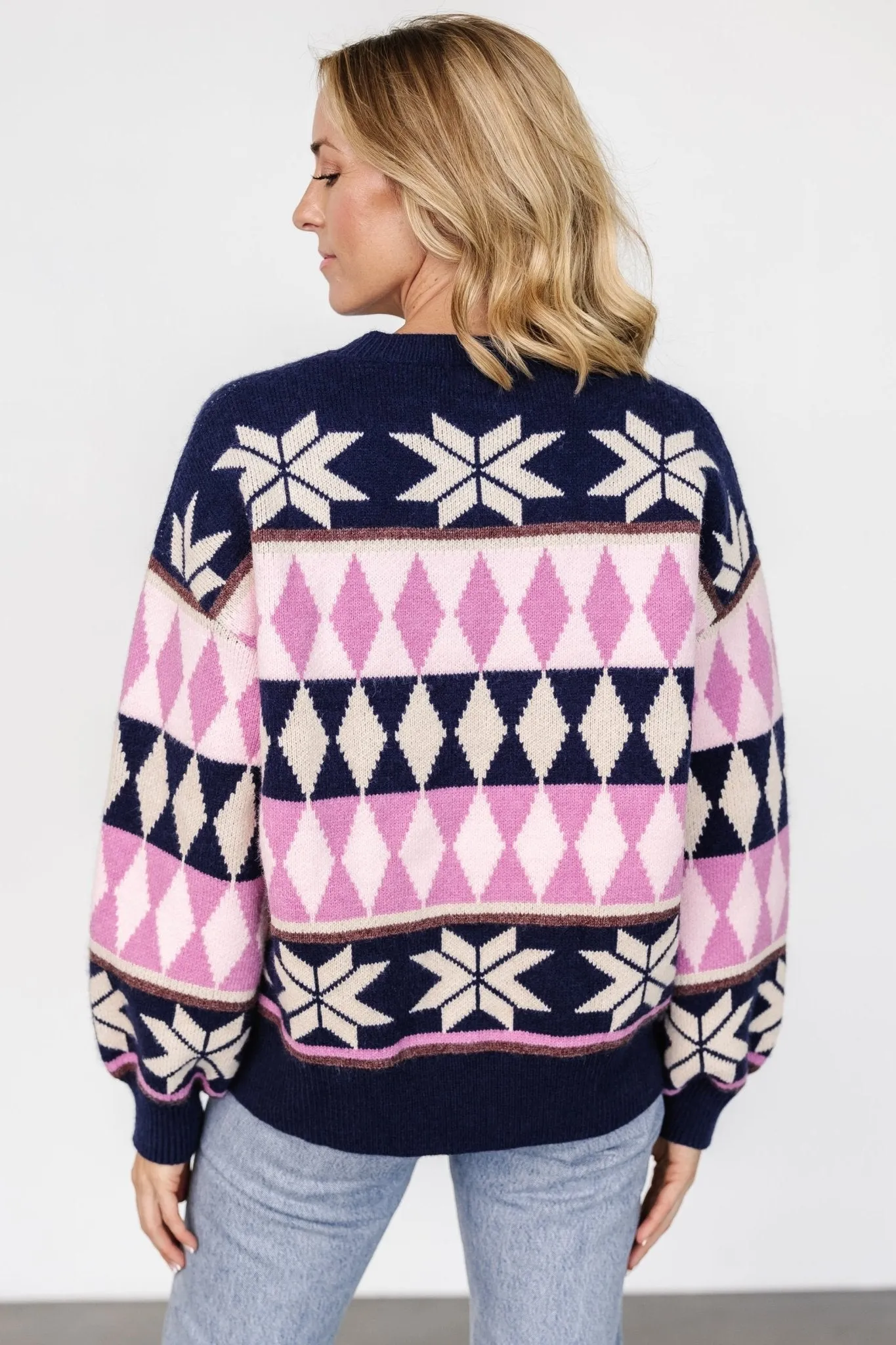 Zermatt Sweater | Navy + Pink Print sold by Baltic Born product image thumbnail 4