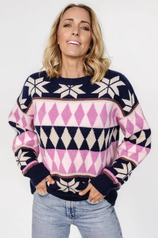 Zermatt Sweater | Navy + Pink Print sold by Baltic Born