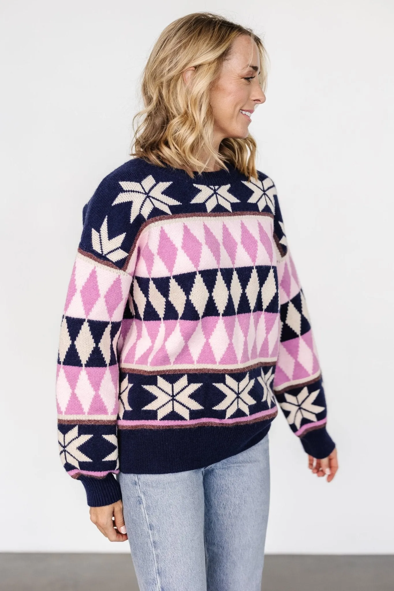 Zermatt Sweater | Navy + Pink Print sold by Baltic Born product image thumbnail 5