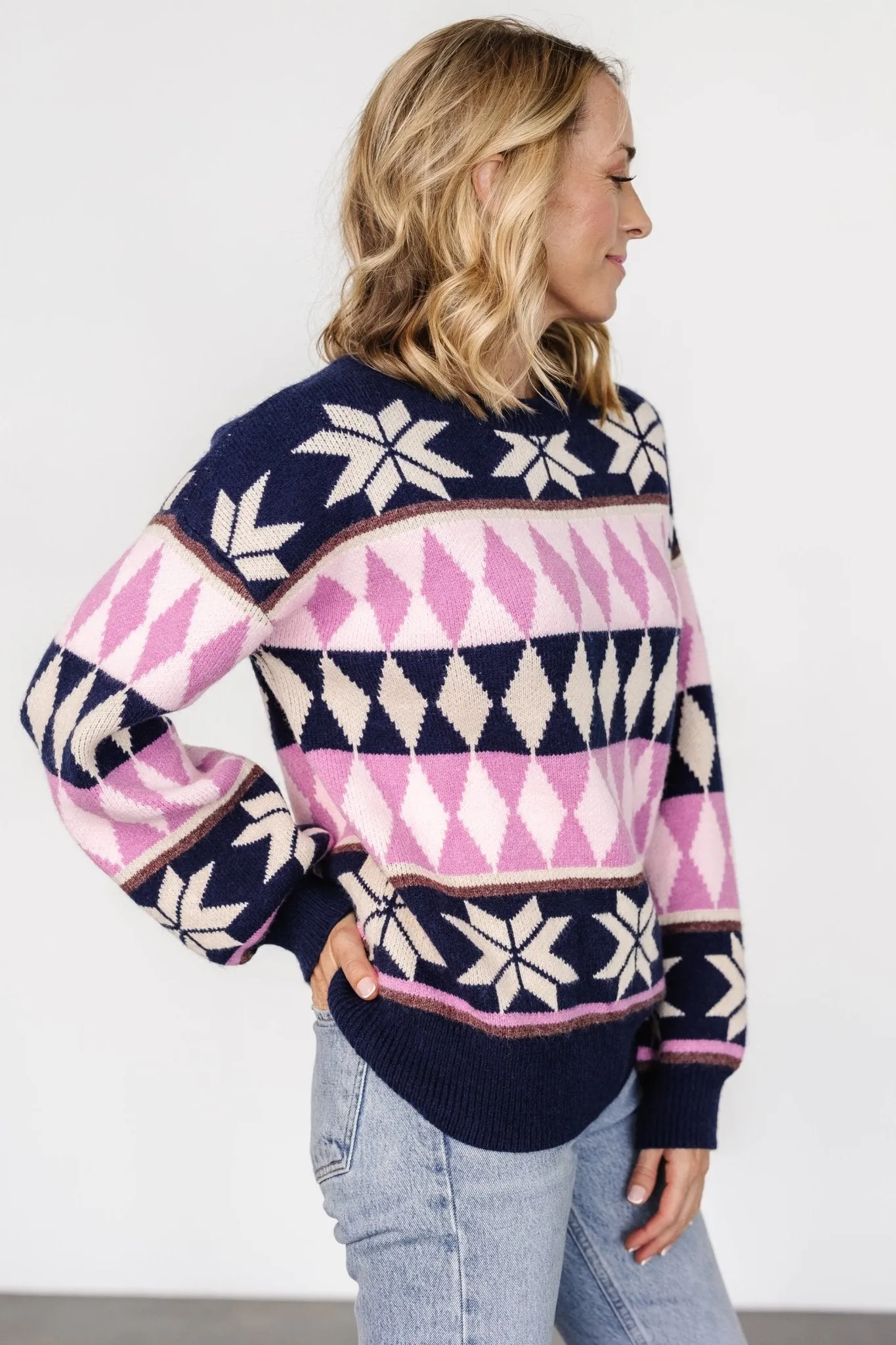 Zermatt Sweater | Navy + Pink Print sold by Baltic Born product image thumbnail 2