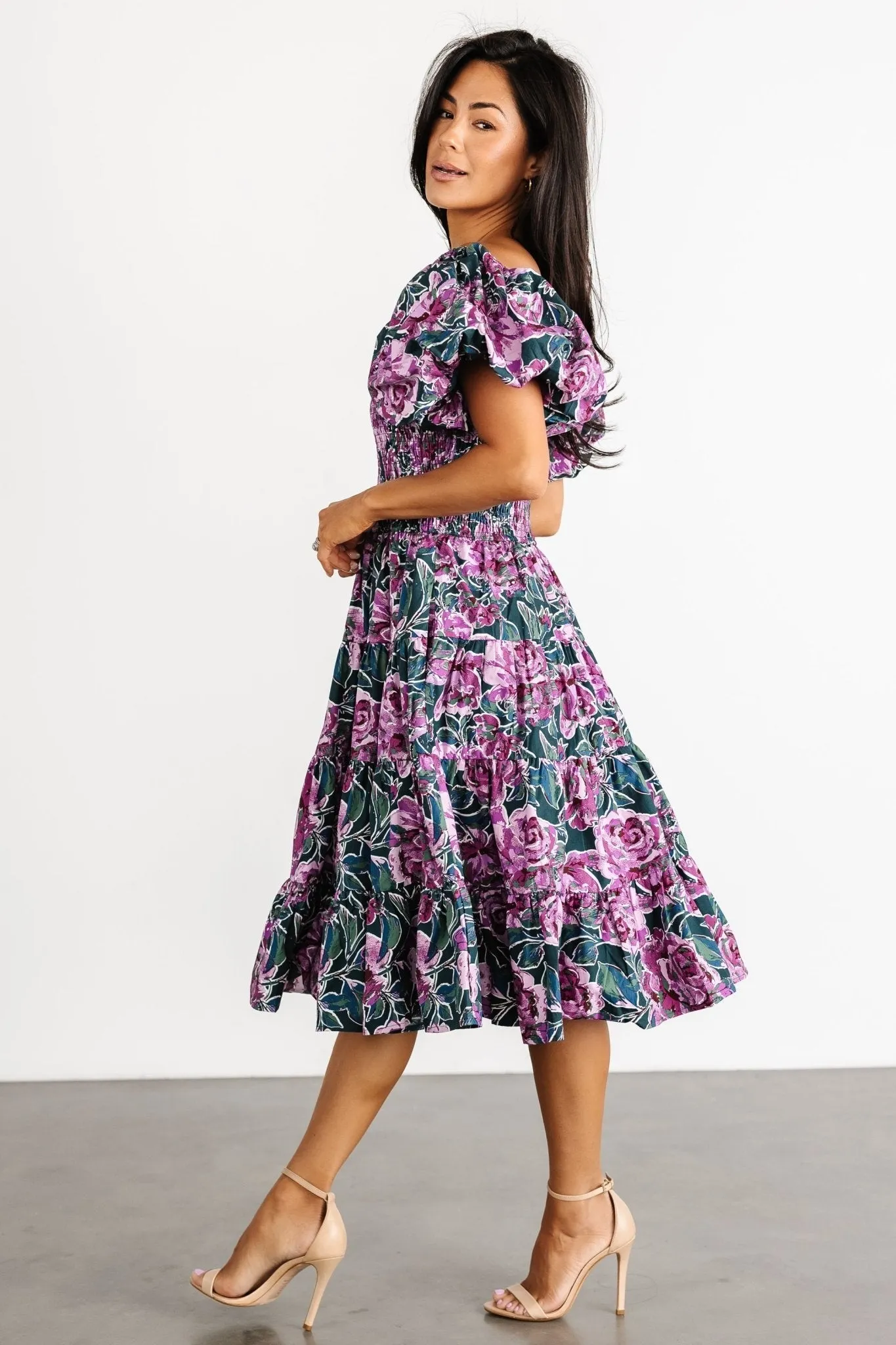 Avalon Puff Sleeve Dress | Jade + Fuchsia Multi sold by Baltic Born product image thumbnail 3