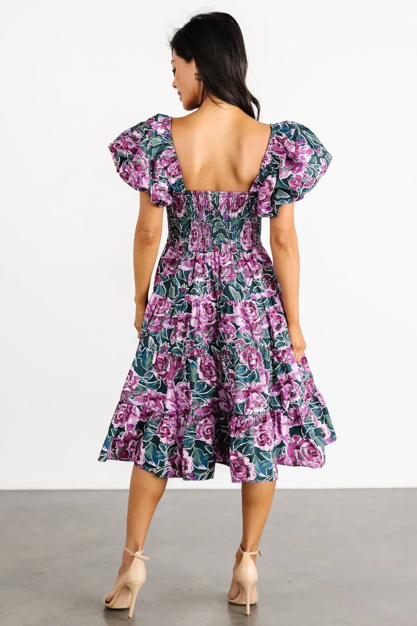 Avalon Puff Sleeve Dress | Jade + Fuchsia Multi sold by Baltic Born product image thumbnail 5