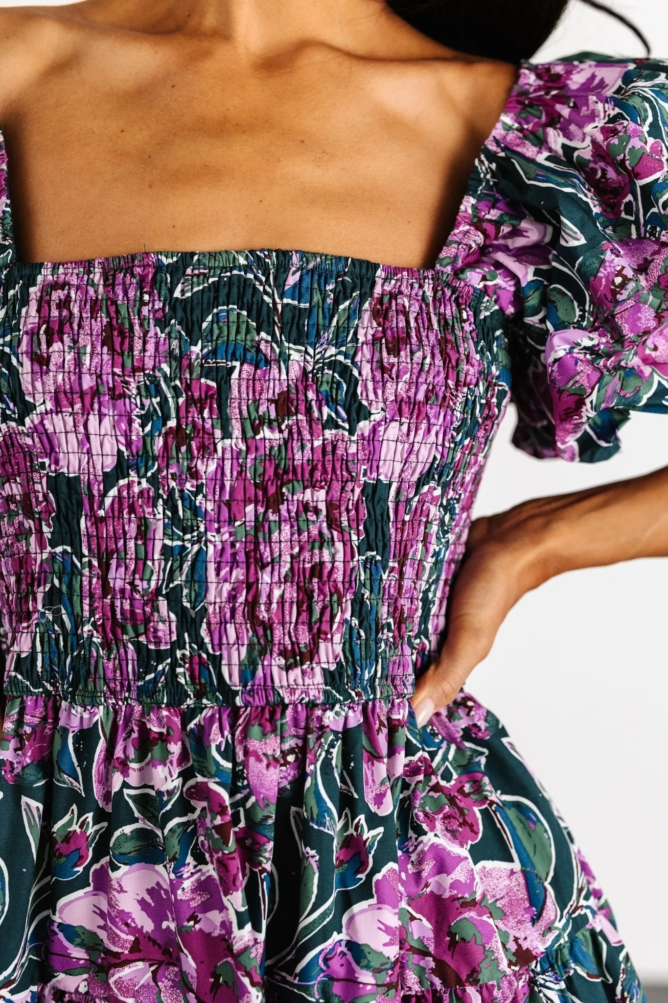 Avalon Puff Sleeve Dress | Jade + Fuchsia Multi sold by Baltic Born product image thumbnail 2