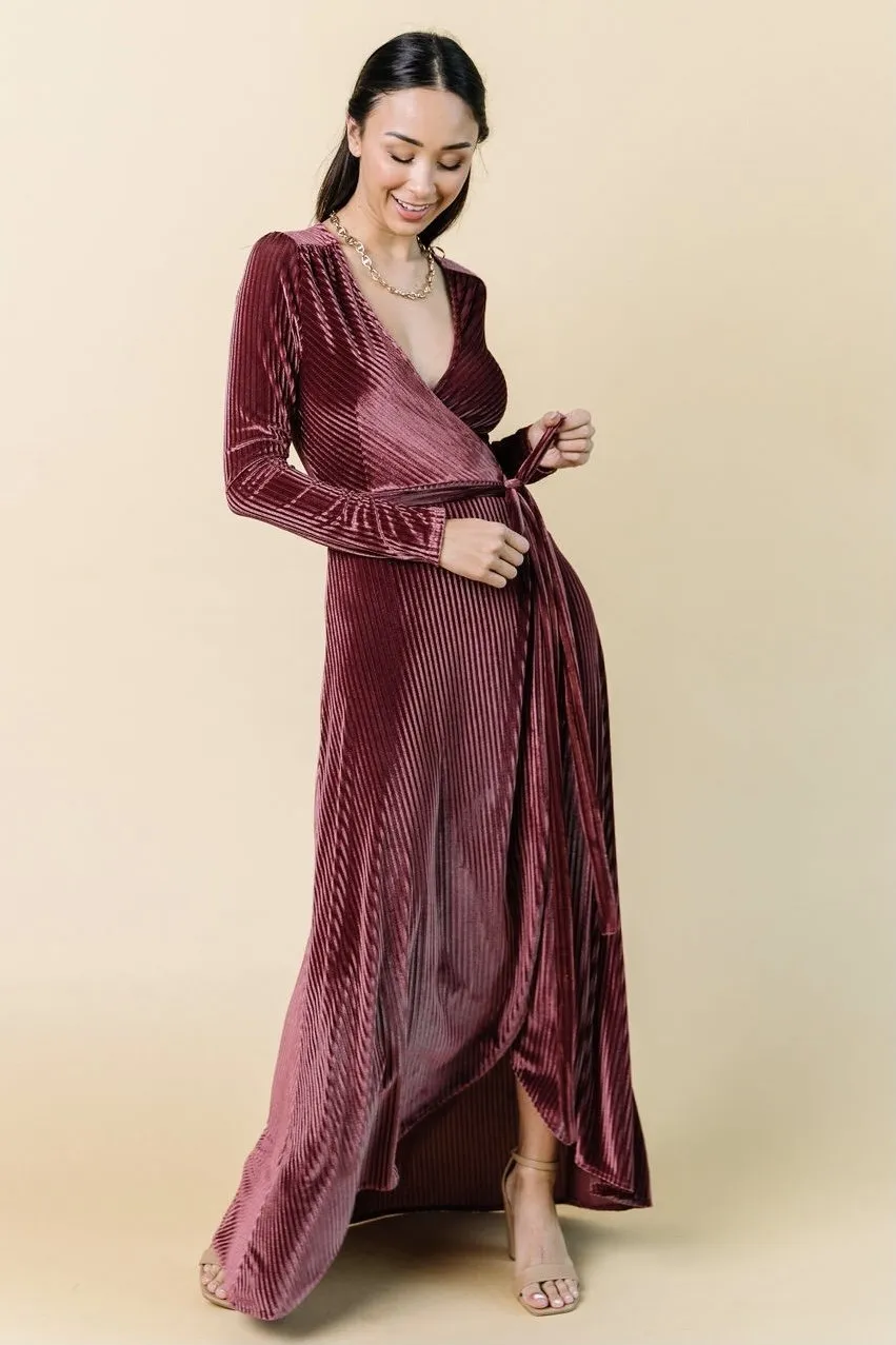 Jada Ribbed Velvet Wrap Dress | Dark Rose sold by Baltic Born product image thumbnail 2