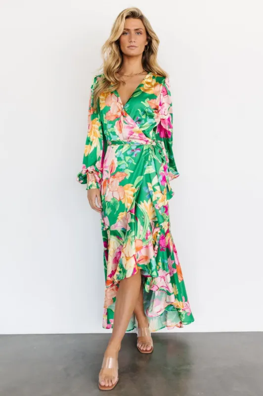 Eva Faux Wrap Maxi Dress | Green Multi sold by Baltic Born