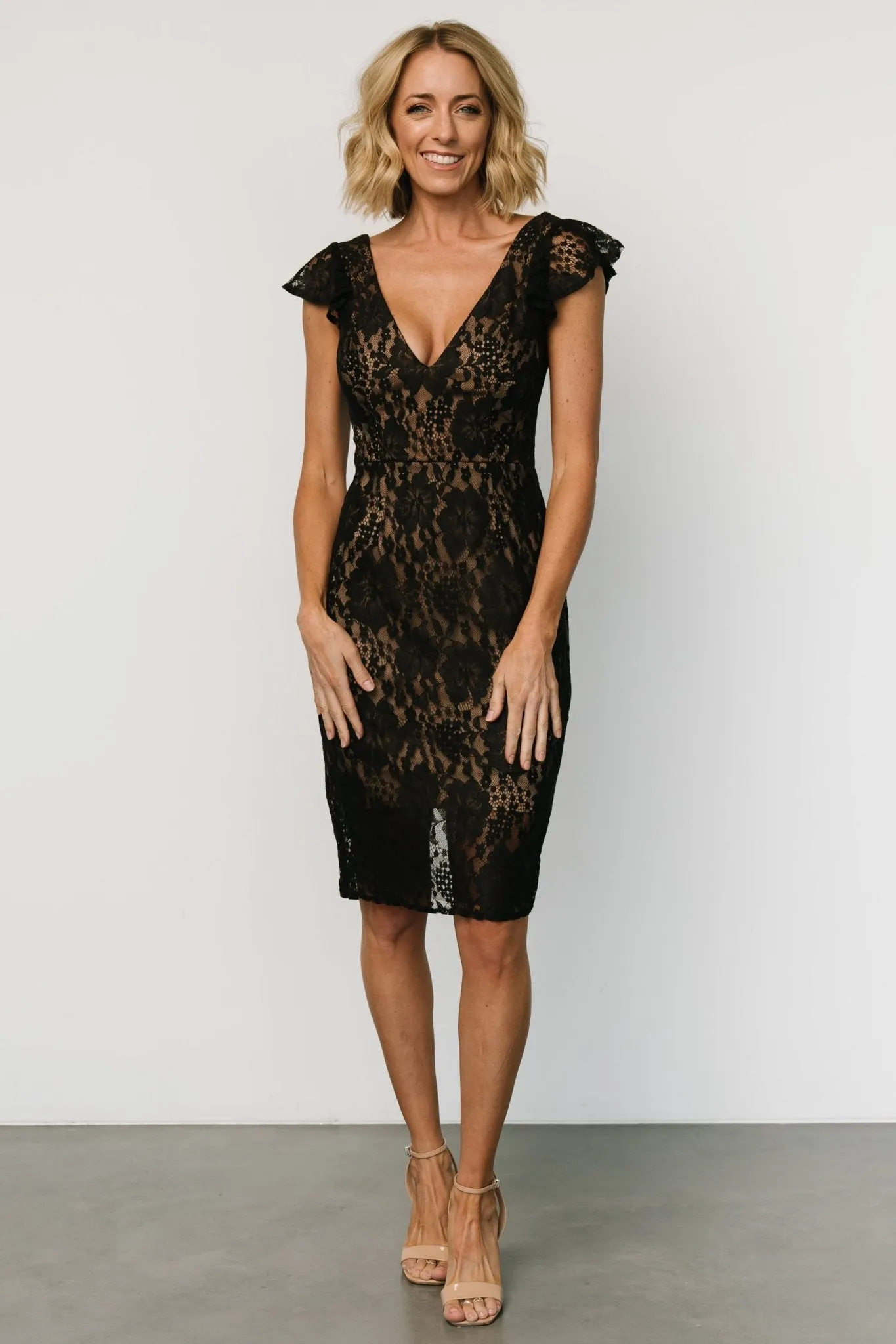 Kimber Lace Dress | Black + Nude sold by Baltic Born