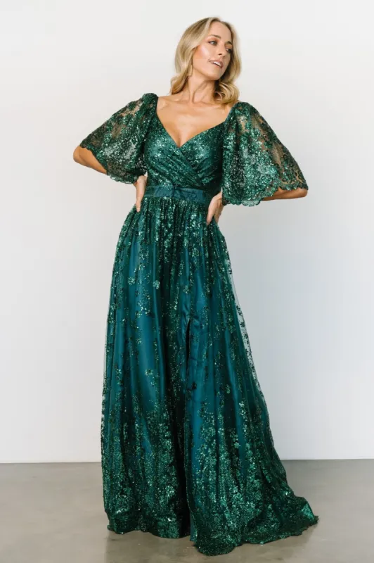 Genevieve Glitter Maxi Dress | Emerald sold by Baltic Born