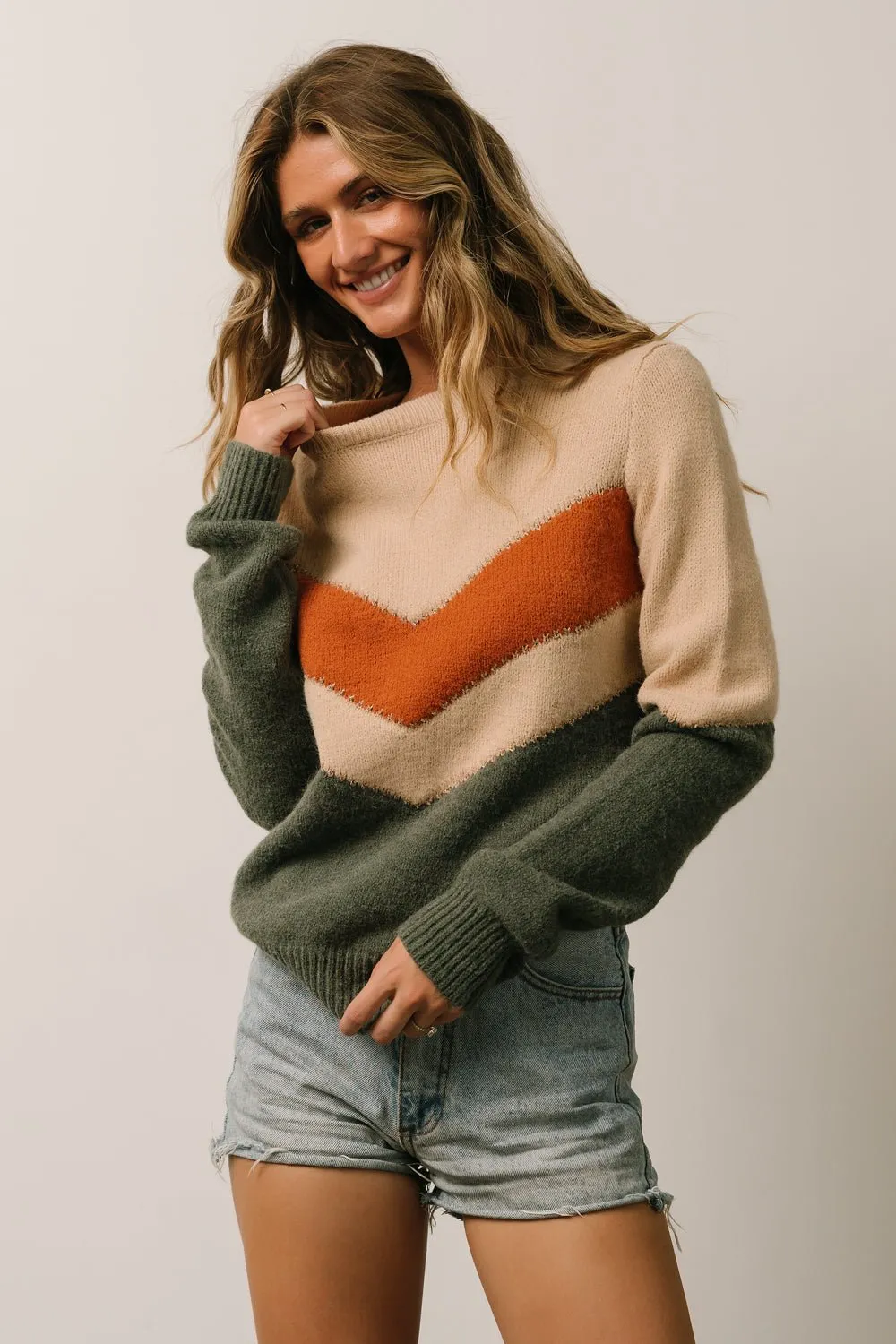Rowen Color Block Sweater | Natural + Green sold by Baltic Born product image thumbnail 2