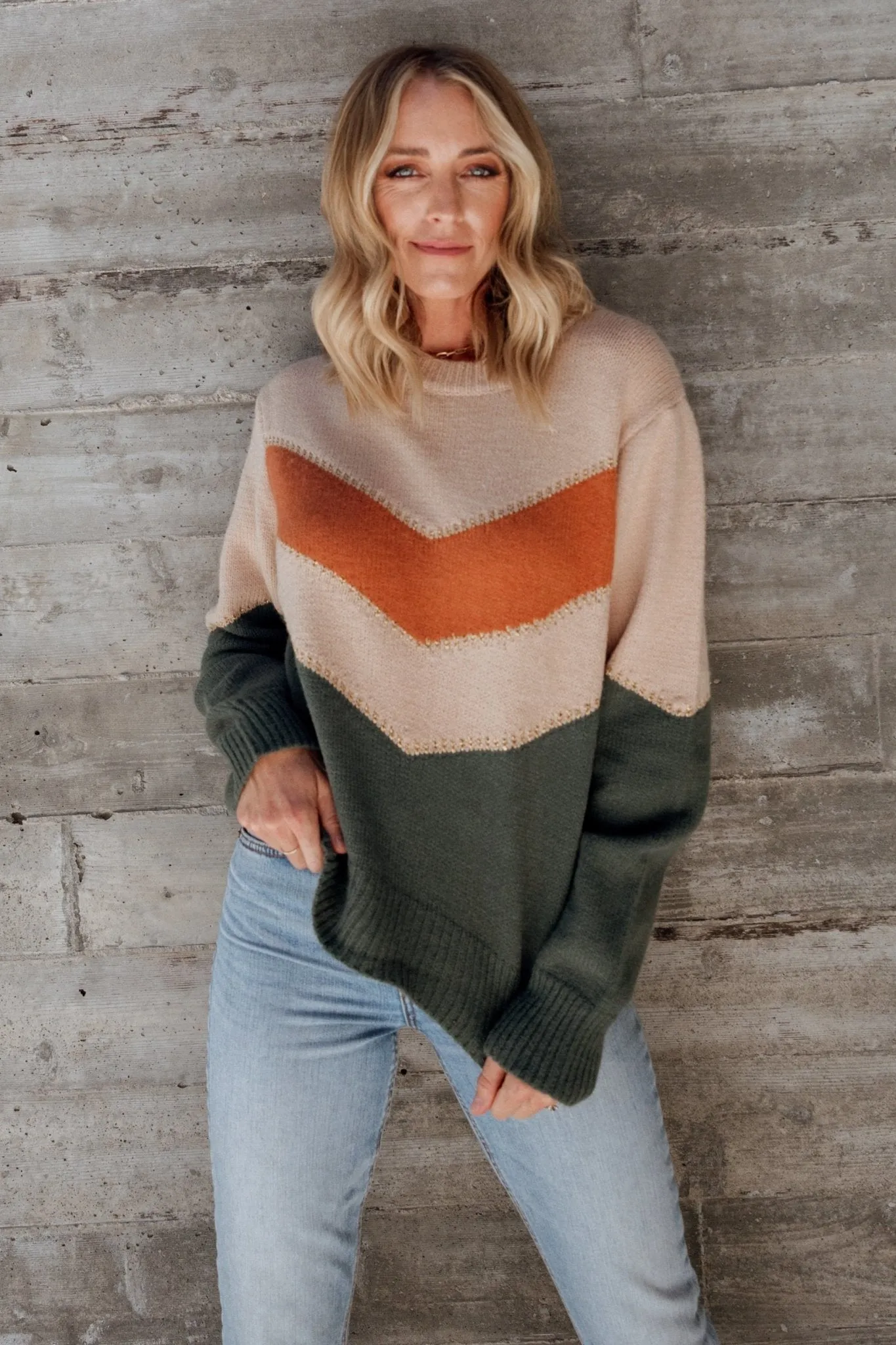 Rowen Color Block Sweater | Natural + Green sold by Baltic Born
