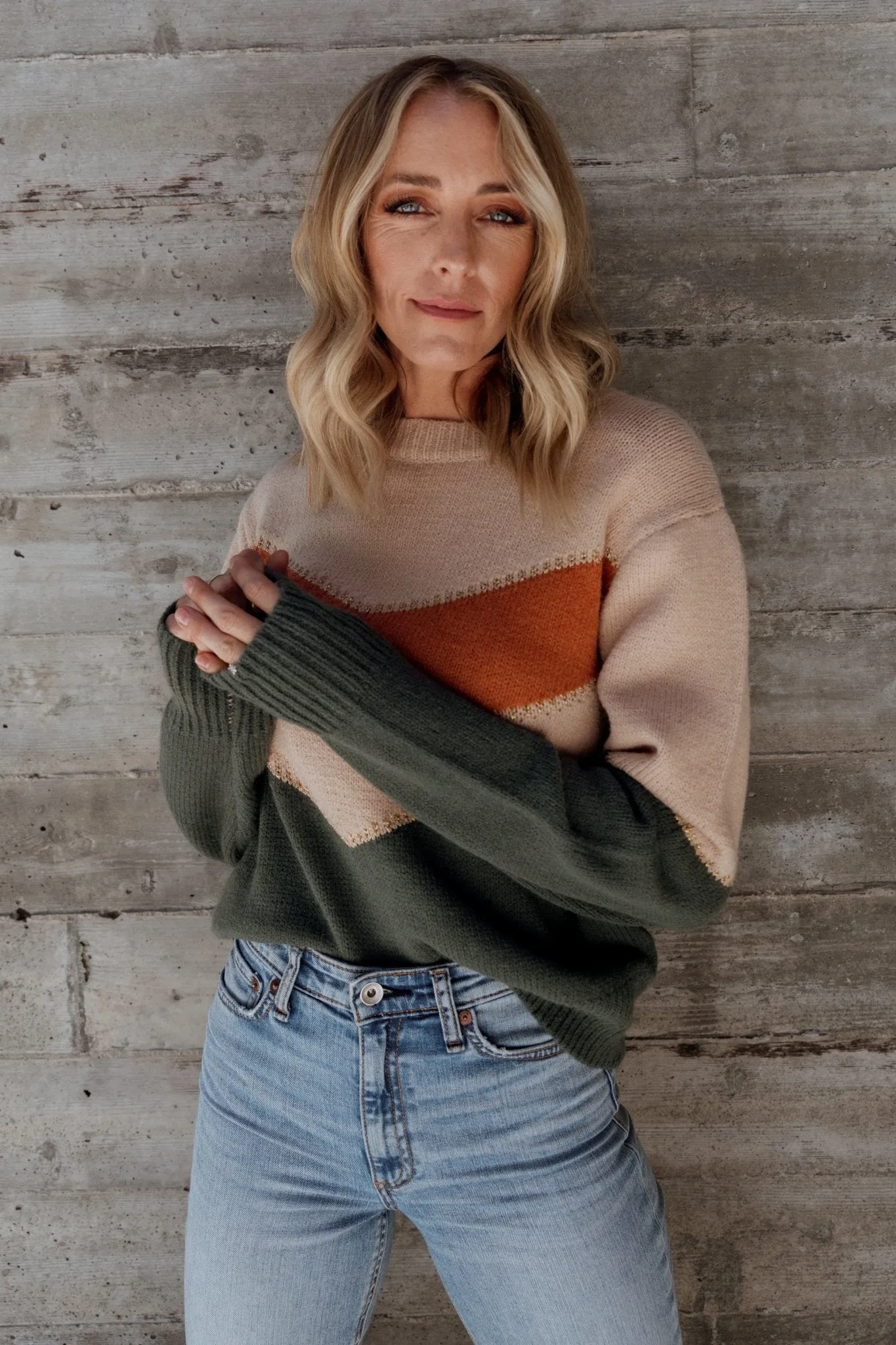 Rowen Color Block Sweater | Natural + Green sold by Baltic Born product image thumbnail 3