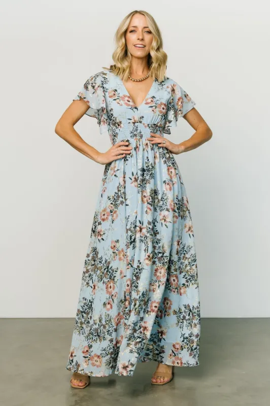 Lynlee Metallic Maxi Dress | Light Blue sold by Baltic Born