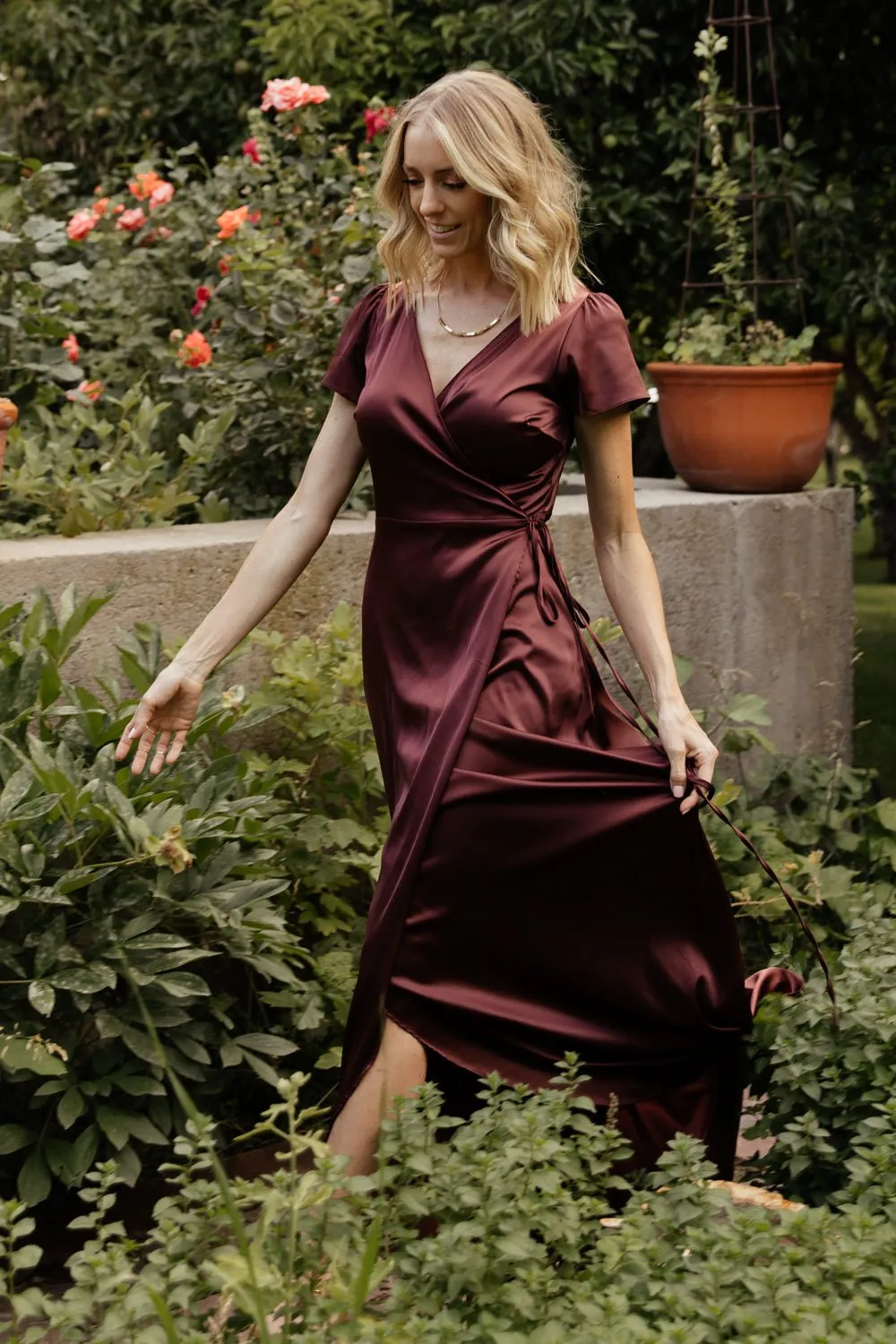 Krystal Satin Wrap Gown | Dark Clove sold by Baltic Born product image thumbnail 2