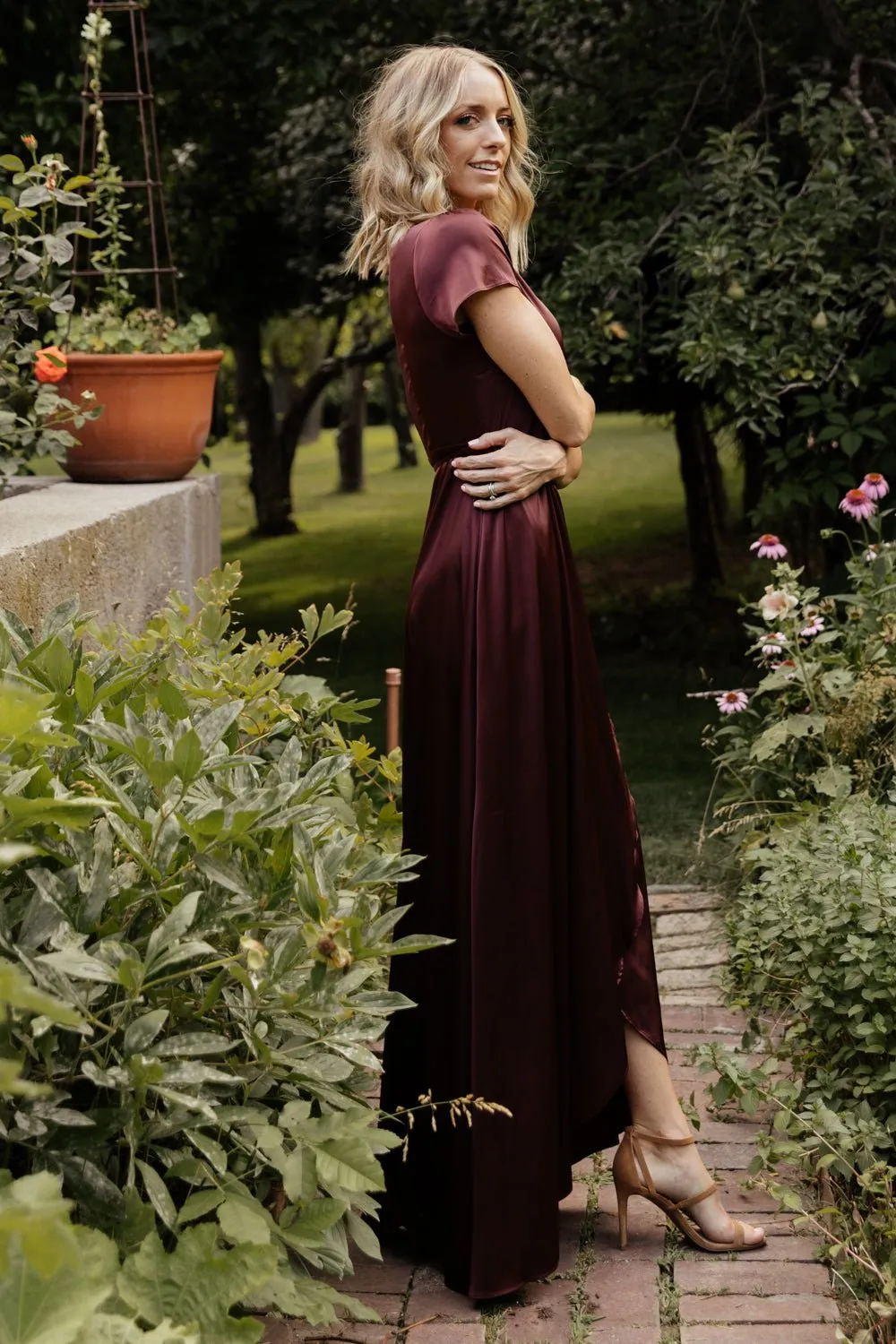 Krystal Satin Wrap Gown | Dark Clove sold by Baltic Born product image thumbnail 3