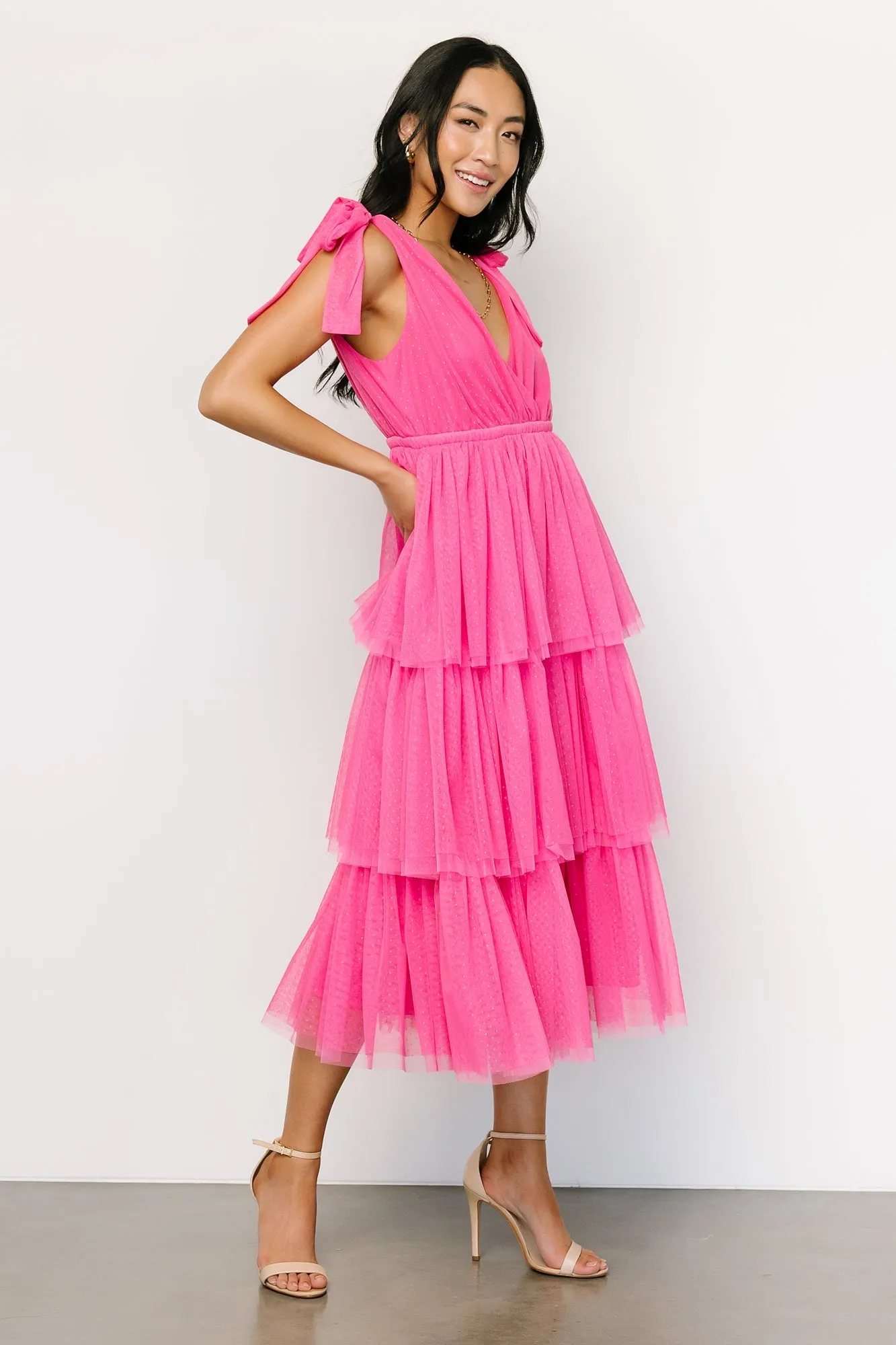 Tessa Tiered Tulle Tank Dress | Hot Pink | Parallel