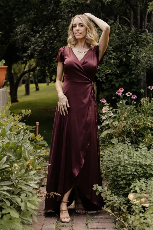 Krystal Satin Wrap Gown | Dark Clove sold by Baltic Born