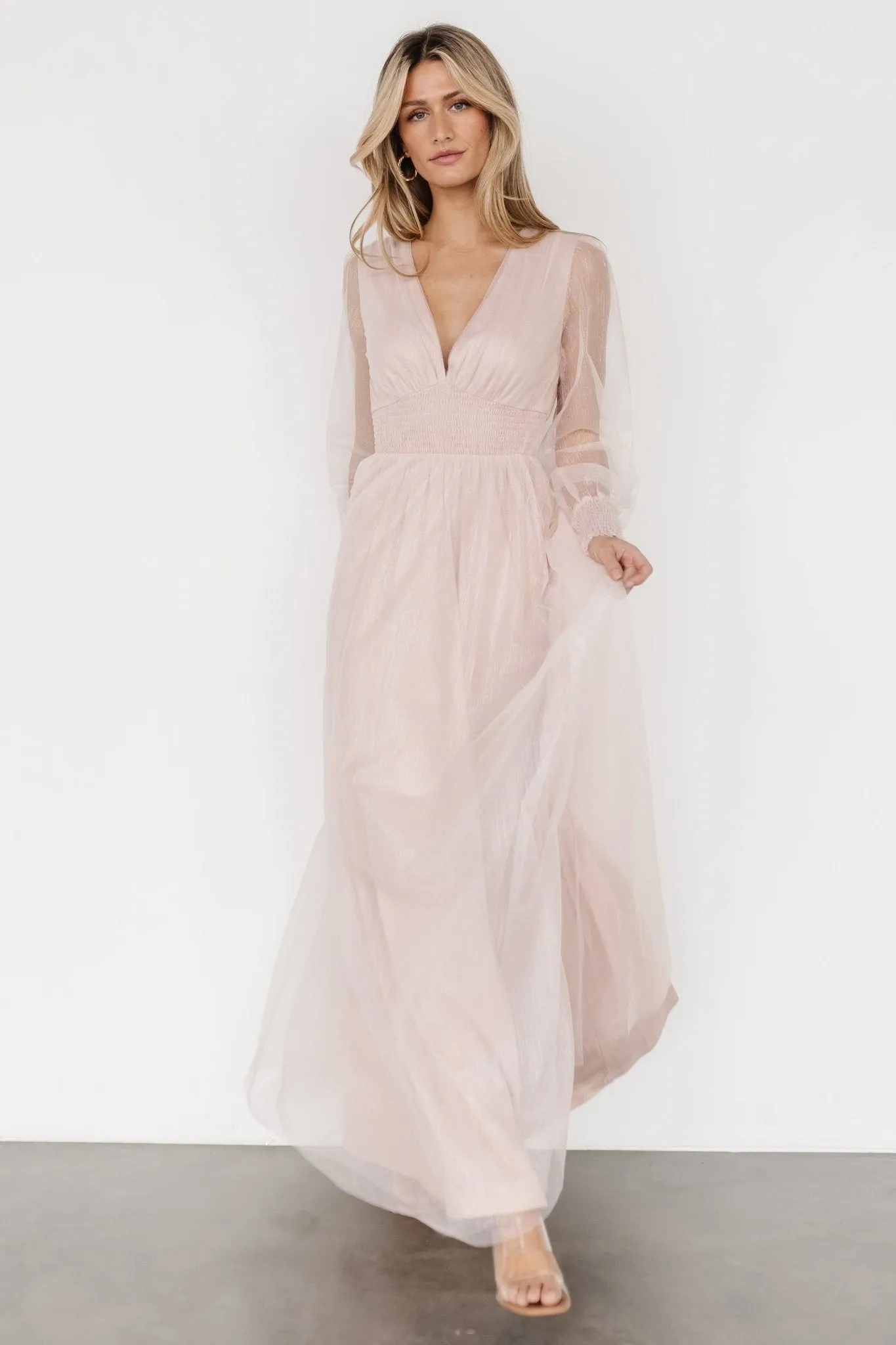 Layla Tulle Maxi Dress | Shimmer Pink sold by Baltic Born