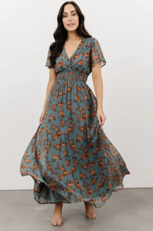 Birdie Maxi Dress | Dusty Blue Floral sold by Baltic Born