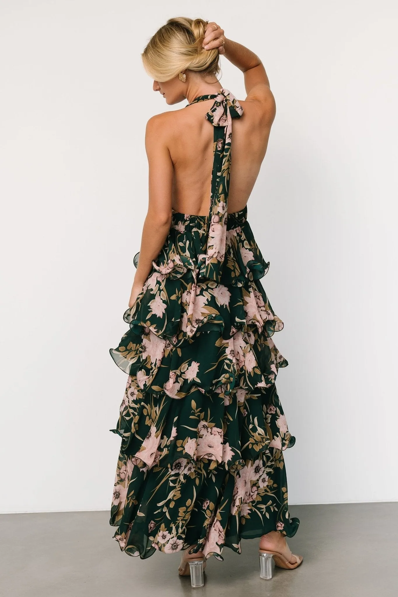 Jesslyn Open Back Tiered Maxi Dress | Green + Pink sold by Baltic Born product image thumbnail 2