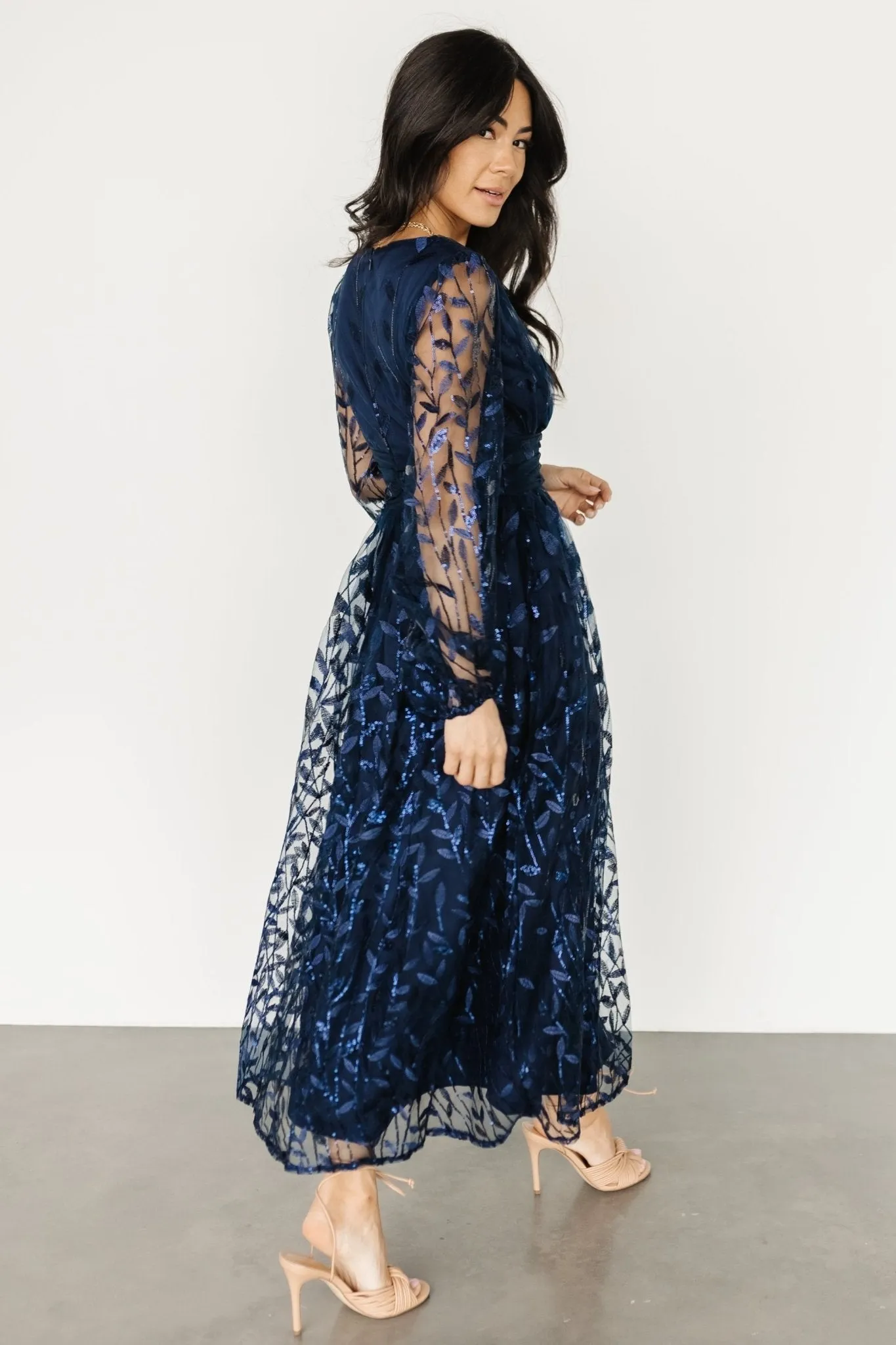 Odessa Sequin Embossed Dress | Dark Blue sold by Baltic Born product image thumbnail 3