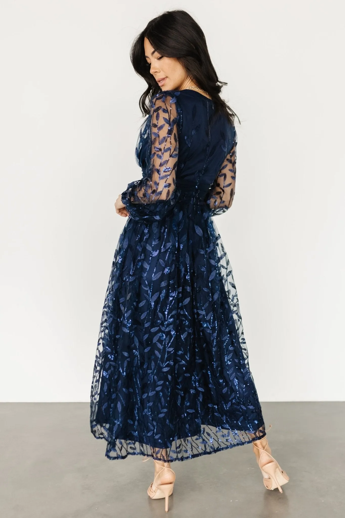 Odessa Sequin Embossed Dress | Dark Blue sold by Baltic Born product image thumbnail 4