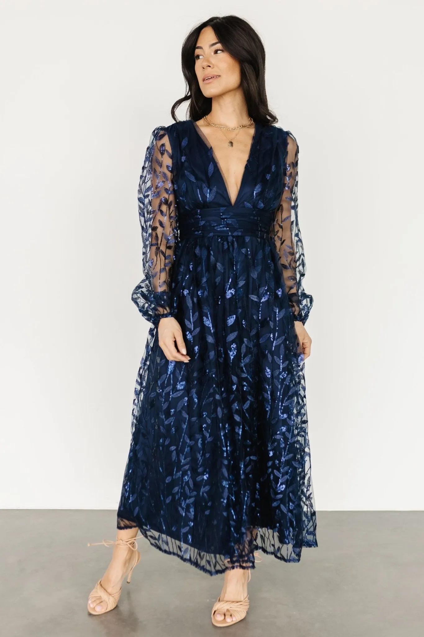 Odessa Sequin Embossed Dress | Dark Blue sold by Baltic Born