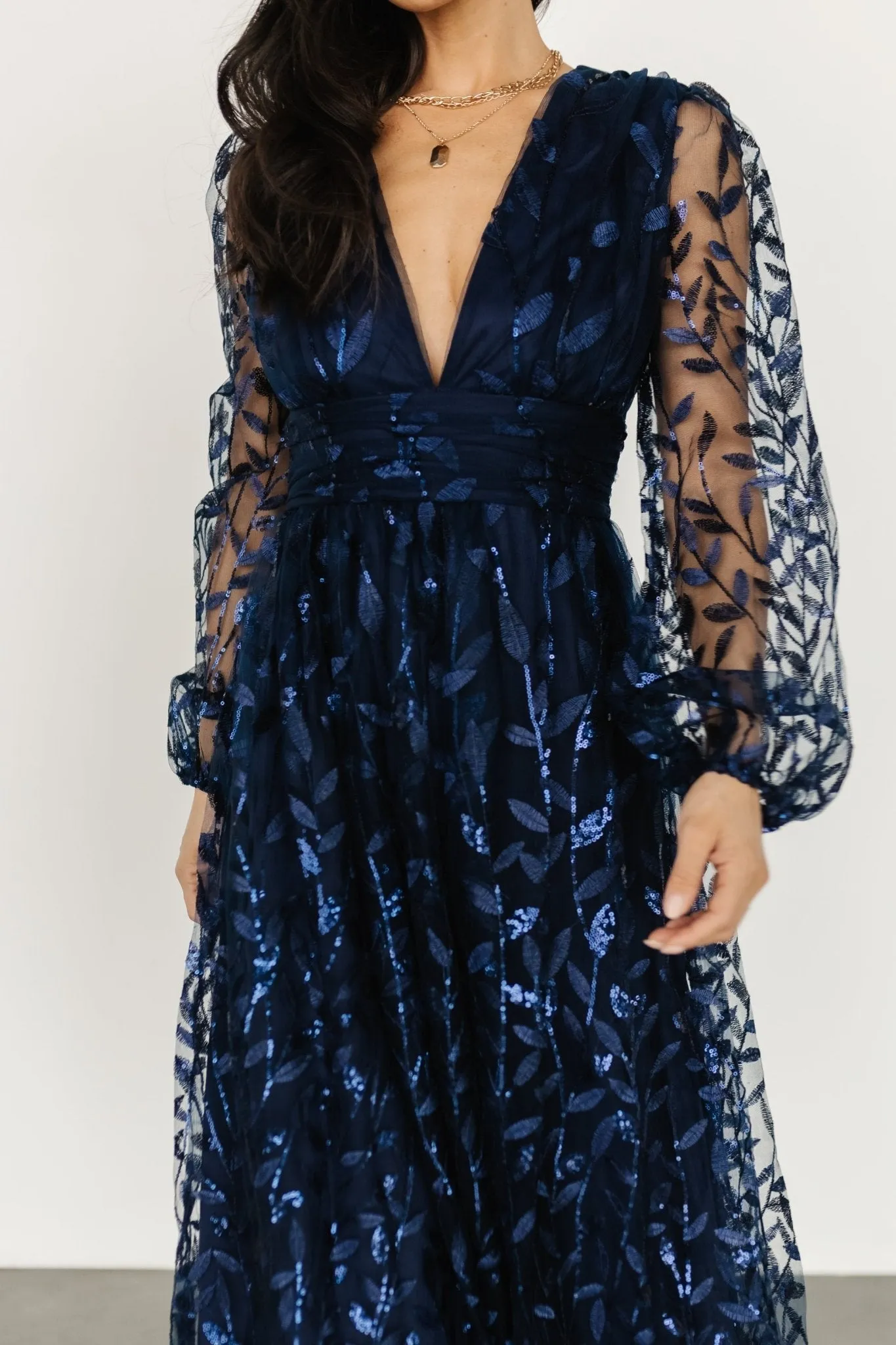 Odessa Sequin Embossed Dress | Dark Blue sold by Baltic Born product image thumbnail 2