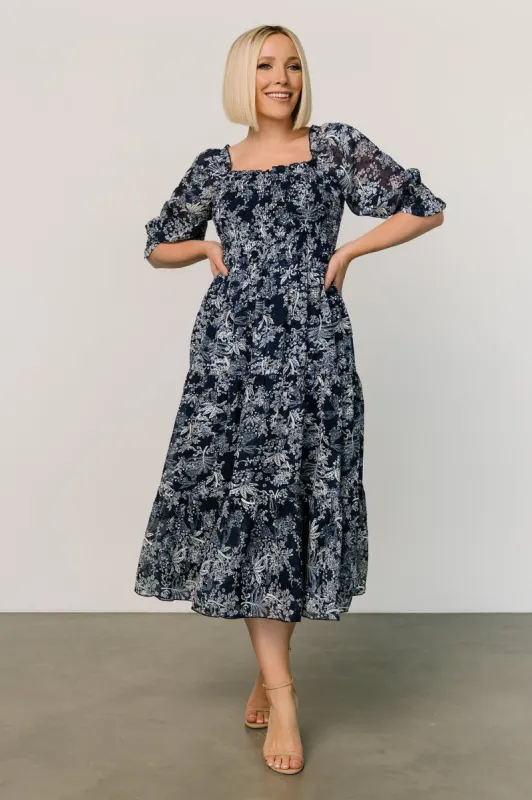 Fabian Jacquard Midi Dress | Indigo Print sold by Baltic Born