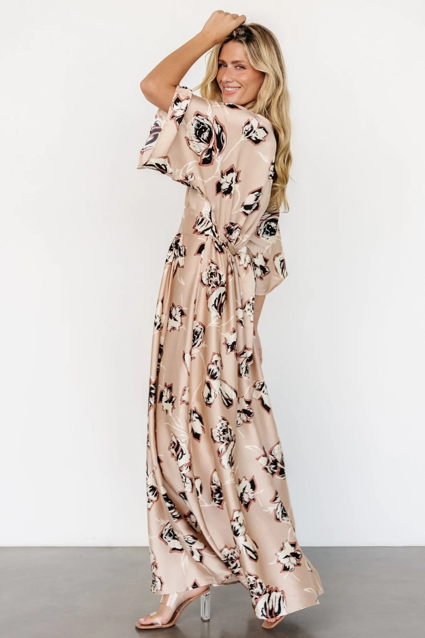 Romilly Satin Maxi Dress | Champagne Print sold by Baltic Born product image thumbnail 4