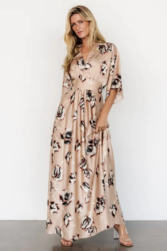 Romilly Satin Maxi Dress | Champagne Print sold by Baltic Born