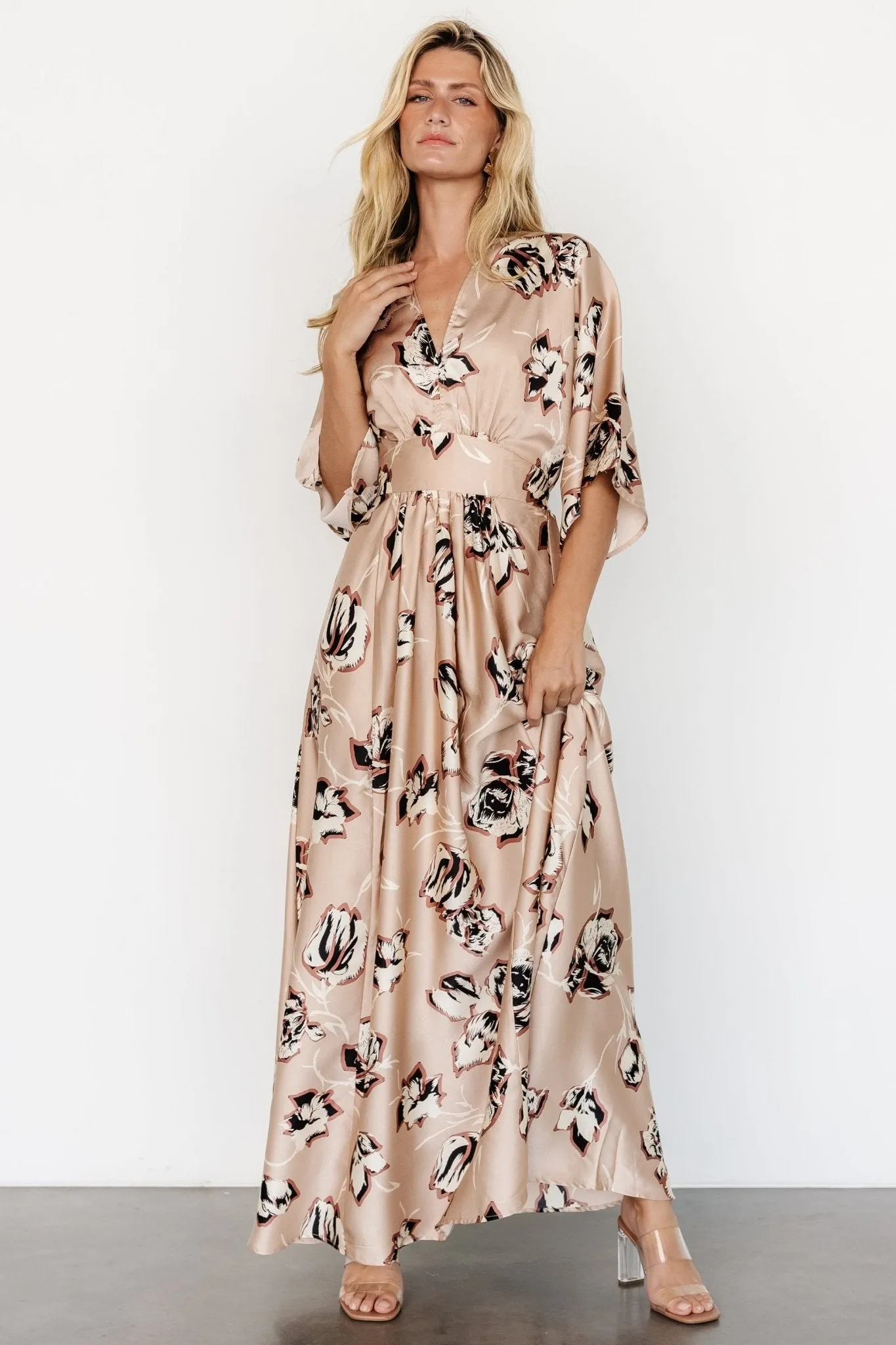Romilly Satin Maxi Dress | Champagne Print sold by Baltic Born product image thumbnail 5