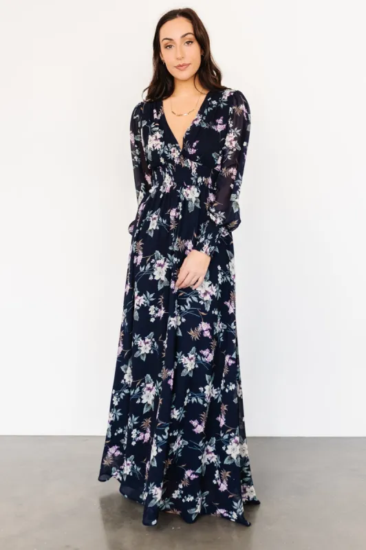 Olivia Maxi Dress | Navy Garden Floral sold by Baltic Born