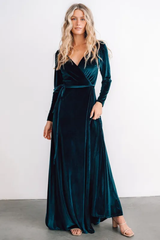 Esmerelda Velvet Wrap Maxi Dress | Jade sold by Baltic Born
