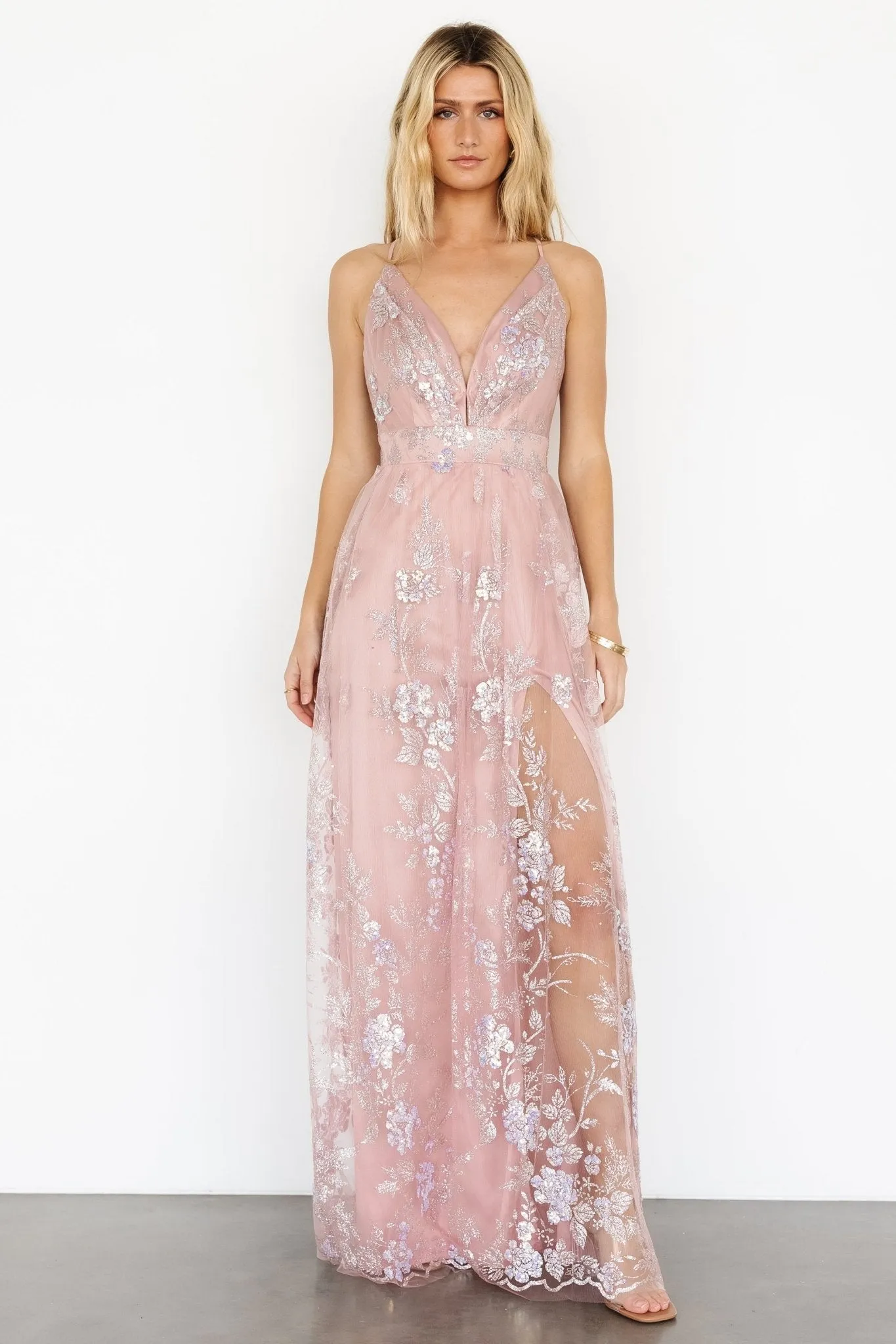 Lucienne Shimmer Maxi Gown | Blushing Rose sold by Baltic Born