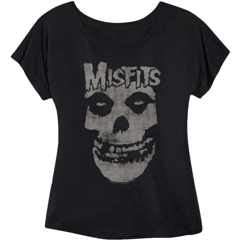 Distressed Skull Jrs Tri-Blend Dolman Junior Top sold by Rockabilia