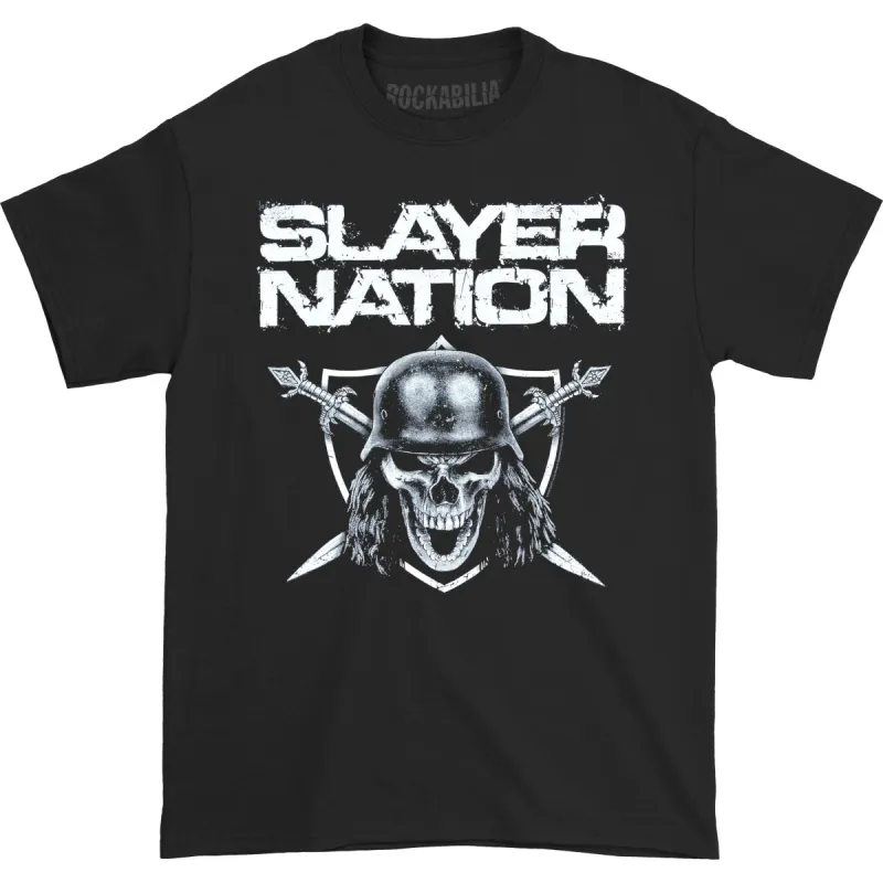 Slayer Nation 2014 Dates (Ex-Tour with Back Print) Slim Fit T-shirt sold by Rockabilia