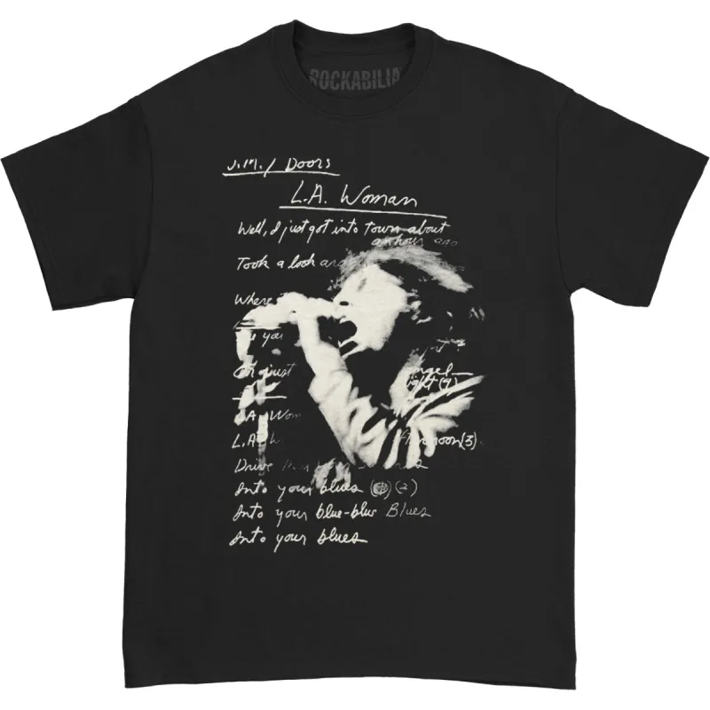 LA Woman Lyrics T-shirt sold by Rockabilia