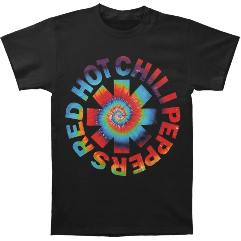 RHCP Tie Dye Logo Black Tee Slim Fit T-shirt sold by Rockabilia