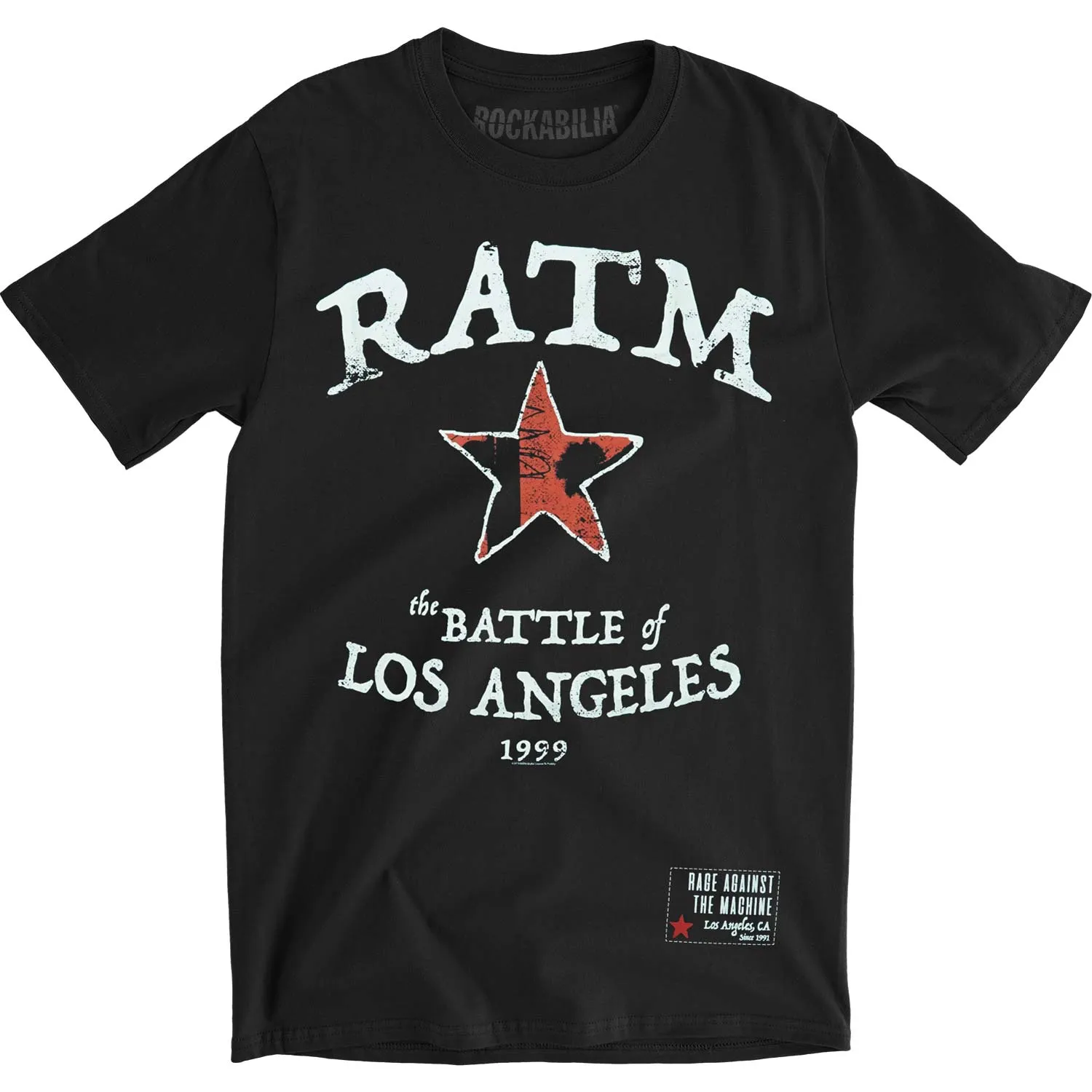 Rage Against The Machine Battle Star (Back Print) Slim Fit T-shirt sold by Rockabilia