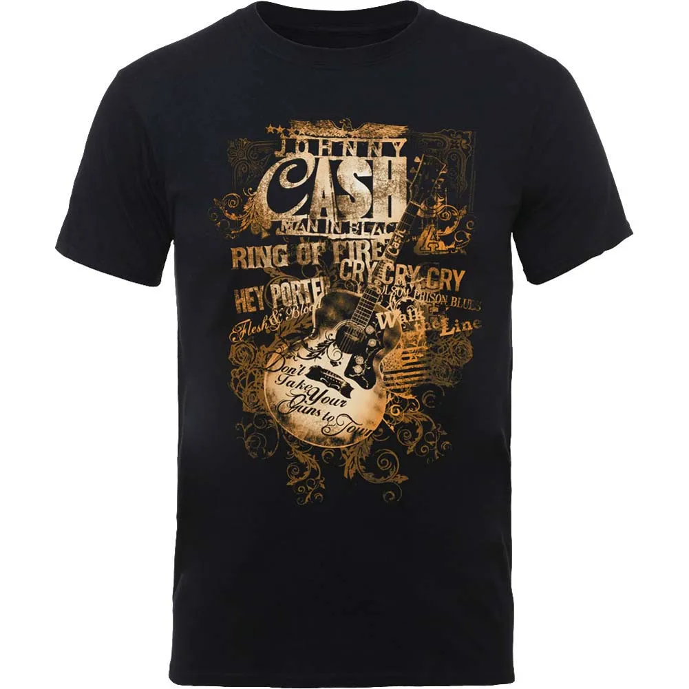 Johnny Cash Guitar Song Titles Slim Fit T-shirt sold by Rockabilia