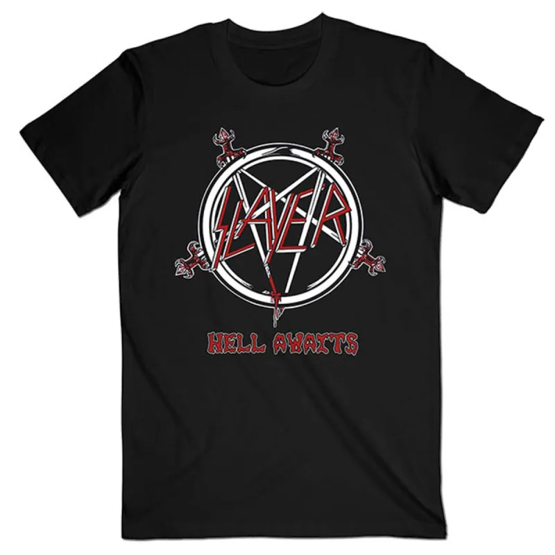 Hell Awaits Tour (Back Print) Slim Fit T-shirt sold by Rockabilia