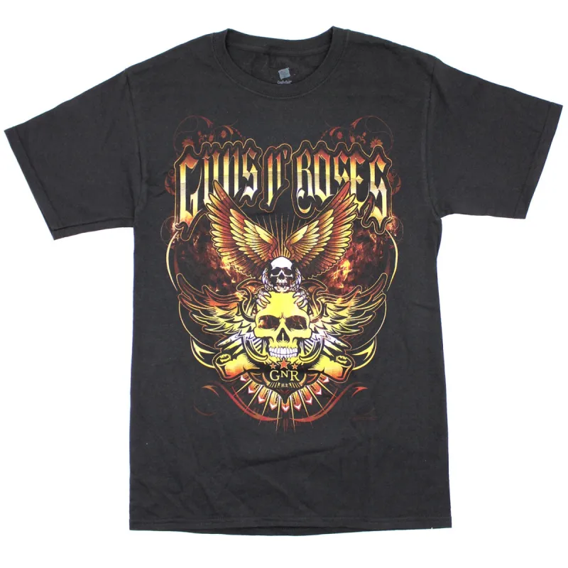 Skulls With Eagle Wings & GN'R Logo T-shirt sold by Rockabilia