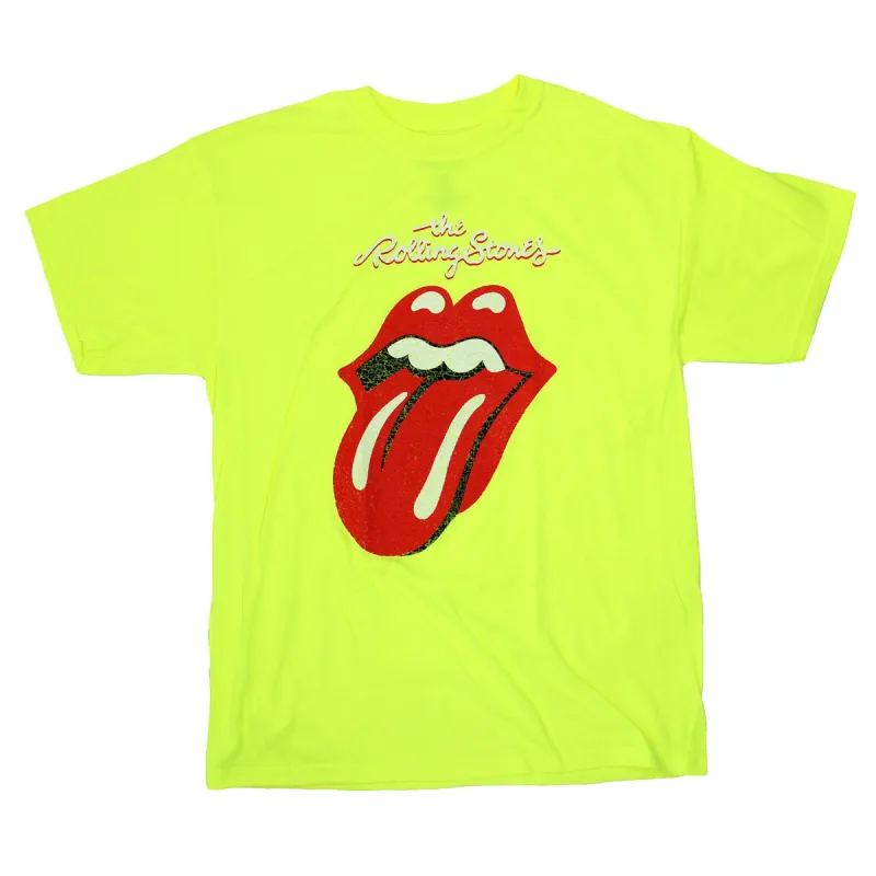 Cracked Logo & Tongue on Yellow Tee T-shirt made by the Rolling Stones