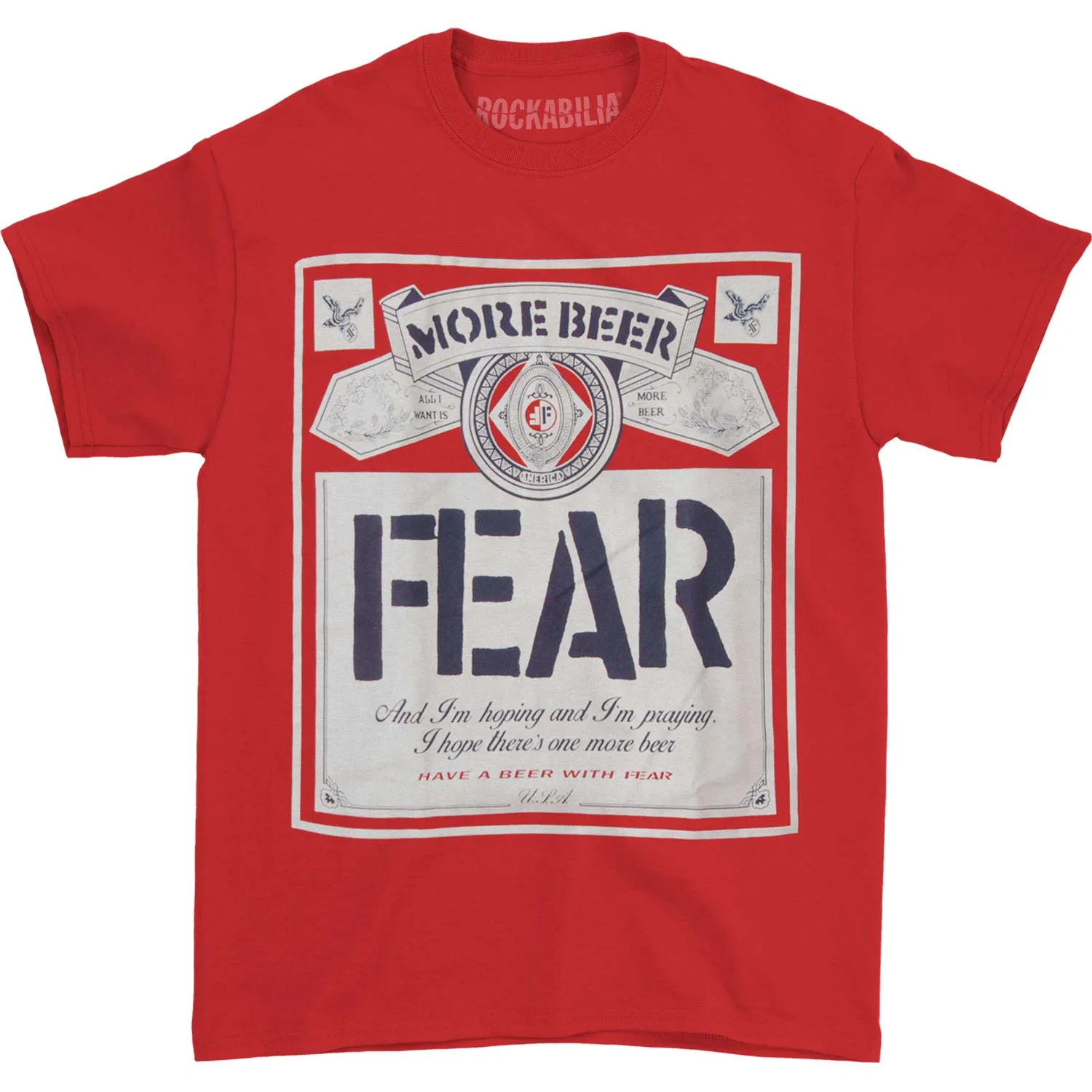 Fear - Beer Label Red T-shirt sold by Rockabilia