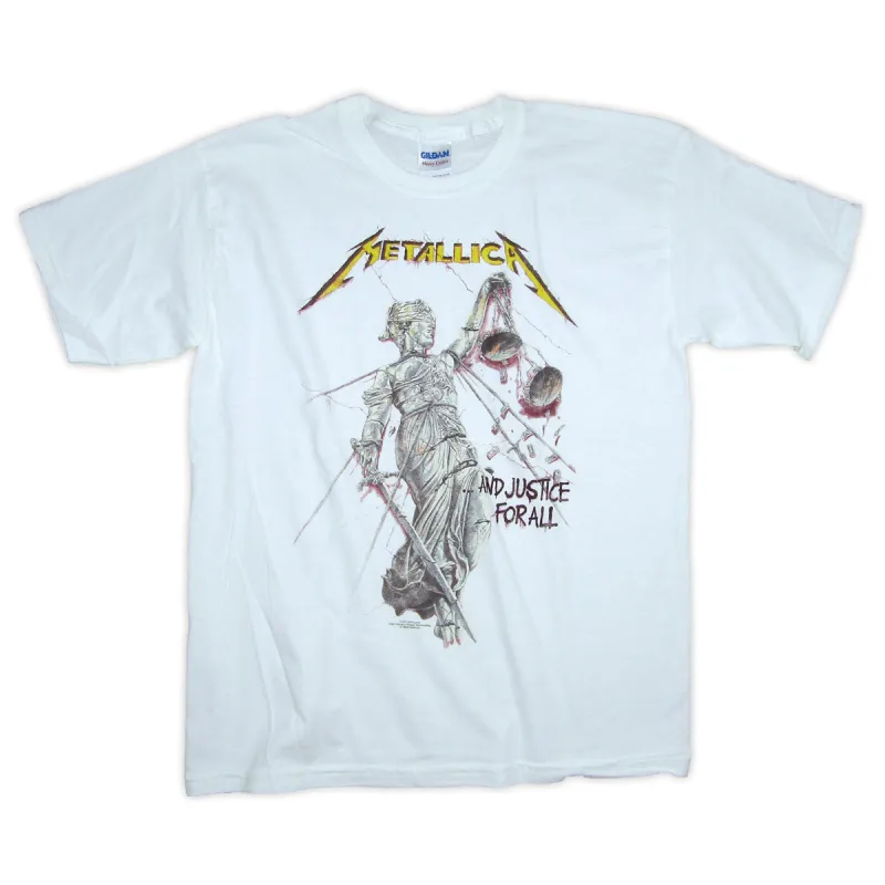 Justice on White with Yellow Logo Tee T-shirt sold by Rockabilia