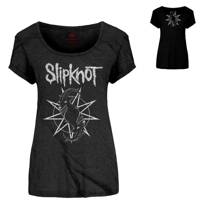 Goat Star Logo (Back Print) Ladies Scoop Neck T-Shirt Junior Top sold by Rockabilia