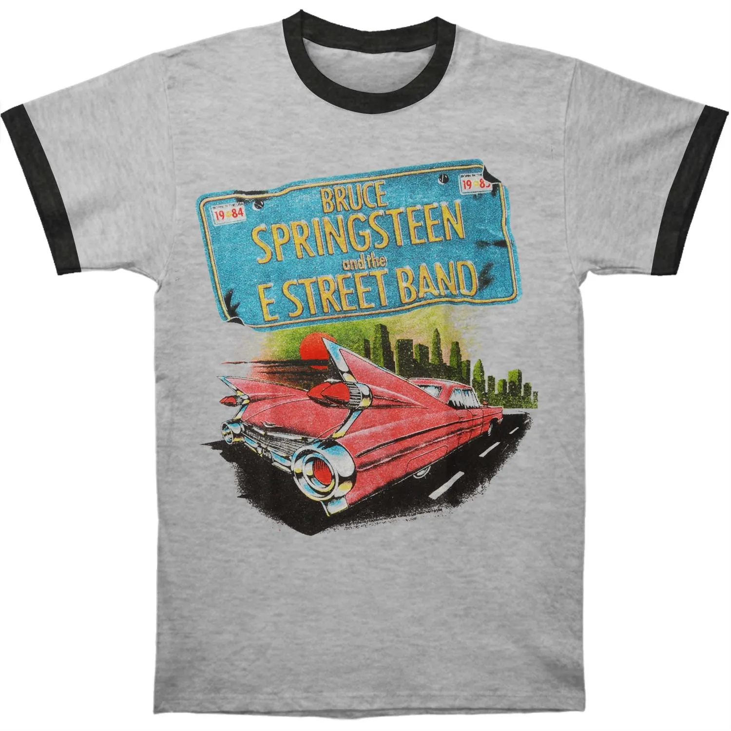 Pink Car Tin He Gy/Bk Ringer T Slim Fit T-shirt sold by Rockabilia