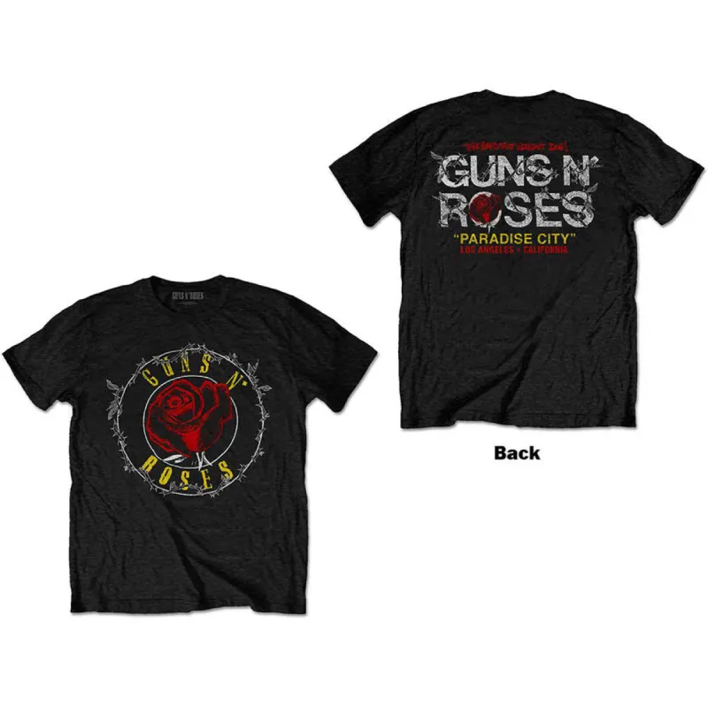 Rose Circle Paradise City (Back Print) Slim Fit T-shirt made by Rockabilia
