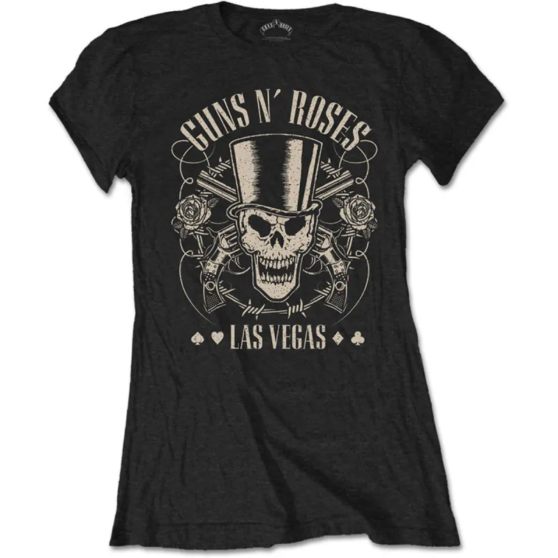 Top Hat, Skull & Pistols Las Vegas Ladies T-Shirt Junior Top sold by Rockabilia